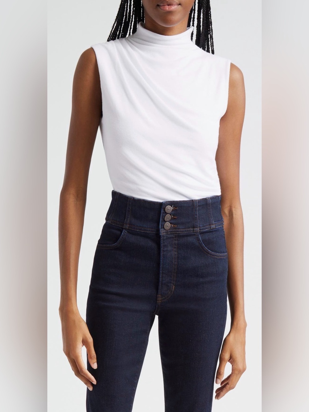 Veronica Beard White Sleeveless Mock Neck Top